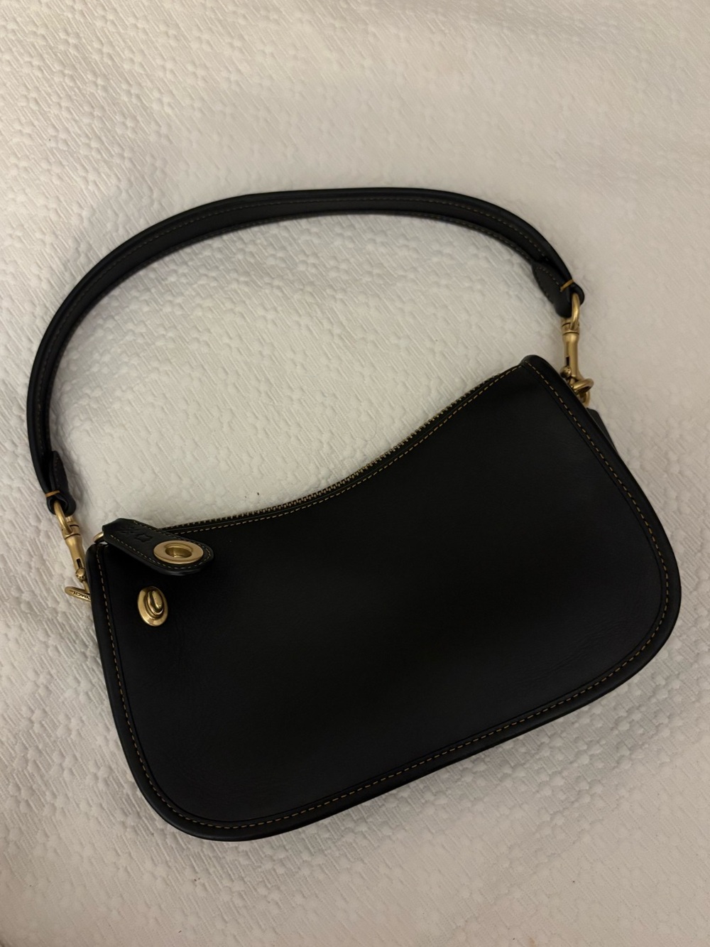 Coach Black Leather Shoulder Bag with Gold-Tone Hardware